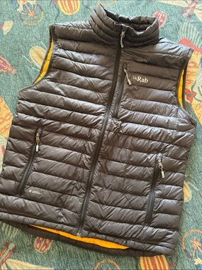 Men's RAB Down Microlite Down Vest in gray orange combo L